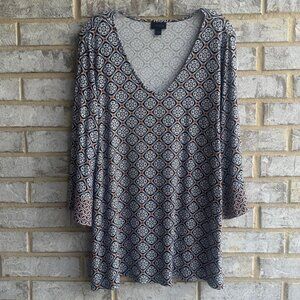 J. Jill Wearever Collection 3/4 Sleeve V-Neck Stretch Tunic Top Women's Size L